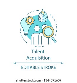 Talent acquisition concept icon. Recruiting process idea thin line illustration. Hiring skilled employee. Source potential hires. Talent marketplace. Vector isolated outline drawing. Editable stroke