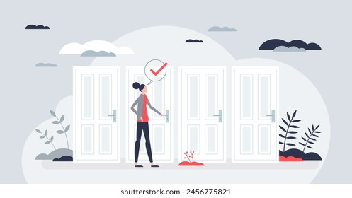 Talent acquisition and professional HR hiring work tiny person concept. Search for employee from various opportunities vector illustration. Recruitment or human resources research vector illustration