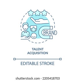 Talent acquisition turquoise concept icon. Company rating review. Candidate magnet abstract idea thin line illustration. Isolated outline drawing. Editable stroke. Arial, Myriad Pro-Bold fonts used