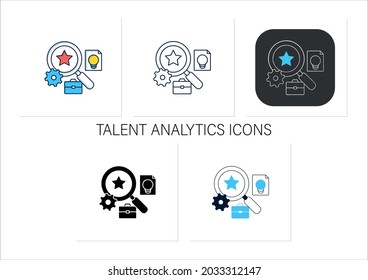 Talent Analytics Icons Set.Software Gathers Insights Into Company Workforce, Potential Employees. Finding New Abilities.Collection Of Icons In Linear,filled, Color Styles.Isolated Vector Illustrations