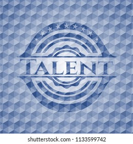 Talent blue badge with geometric pattern.