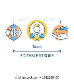 Talent concept icon. Aptitude idea thin line illustration. Natural skill, abilities. Rating and reward. Intelligence, creative ideas. Career potential. Vector isolated outline drawing. Editable stroke