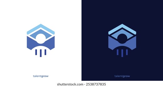 Logotipo de crecimiento del talento. Personas Shiloutte en forma hexagonal y flecha hacia arriba con estilo moderno. Logotipo del almuerzo del líder, icono, símbolo, Vector, Inspiración del diseño.