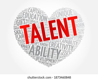 Talent heart word cloud collage, concept background