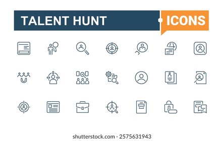 Talent Hunt icon pack. Contains related to team, teamwork, career, leadership, office, search and more. Pixel perfect. Editable stroke. Vector illustration.