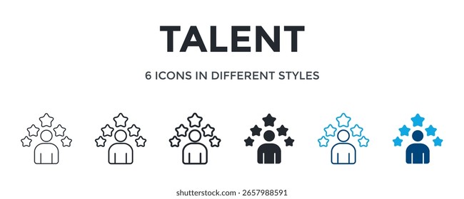 Talentsymbol in einer anderen Vektorgrafik. Konzipiert in dünner Linie, regelmäßige Linie, fette Linie, Glyphe, Farblinie und Farbe Glyphe Stil kann für Web verwendet werden
