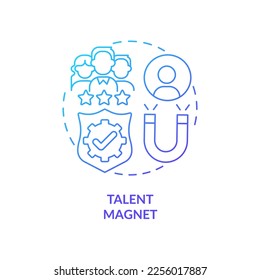 Talent magnet blue gradient concept icon. Safety workplace. Employee attraction. Company reputation abstract idea thin line illustration. Isolated outline drawing. Myriad Pro-Bold font used