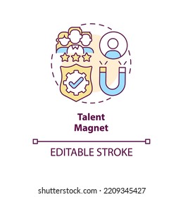 Talent Magnet Concept Icon. Safe Reputation Company. Employee Engagement Abstract Idea Thin Line Illustration. Isolated Outline Drawing. Editable Stroke. Arial, Myriad Pro-Bold Fonts Used