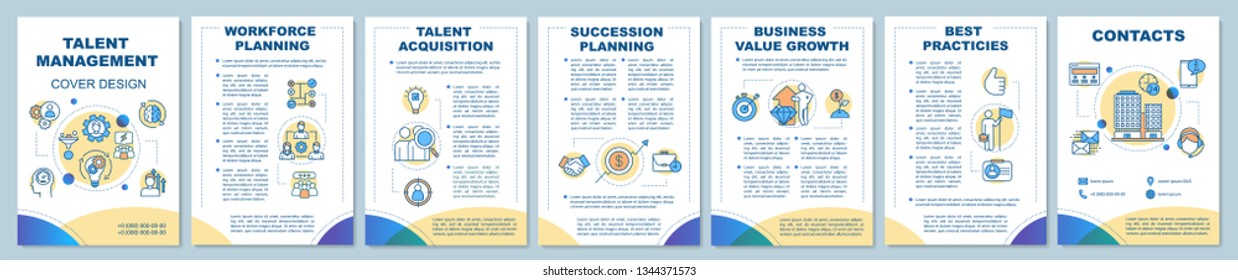 Talent management brochure template layout. Talent acquisition. Recruiting process. Flyer, leaflet print design with linear illustrations. Vector page layouts for annual reports, advertising posters