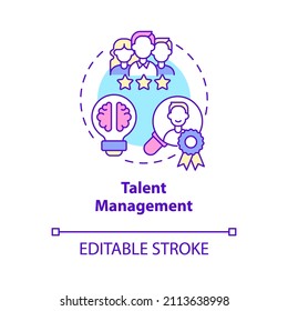 Icono de concepto de gestión del talento. Atraer y contratar a expertos de alto nivel. Ilustración de línea delgada de ideas abstractas de recursos humanos. Dibujo de contorno aislado. Trazo editable. Fuentes Roboto-Medium, Myriad Pro-Bold utilizadas