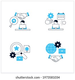 Talent management flat icons set.Time off management,goal agreement employee,talent analytics,inclusive culture. Business Practice concept. Vector illustrations