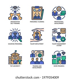 Talent Management Icon Set Filled Outline Style