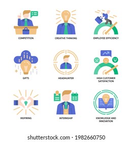 Estilo plano del conjunto de iconos de administración de talentos