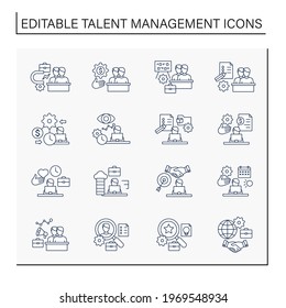 Talent management line icons set.Attracting Employees. Recruitment. Talent development.Business Practice concept. Isolated vector illustrations.Editable stroke