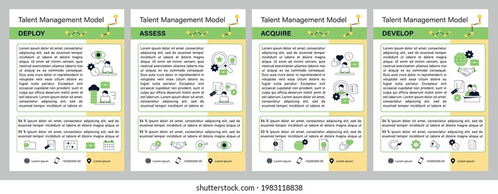 Talent management model brochure.Deploy, assess, acquire, develop template. Flyer, magazine, poster, book cover, booklet.Business Practice infographic concept.Layout illustration page with icon