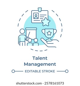 Talent management soft blue concept icon. Skilled and motivated workforce attraction. HR working process. Round shape line illustration. Abstract idea. Graphic design. Easy to use in brochure