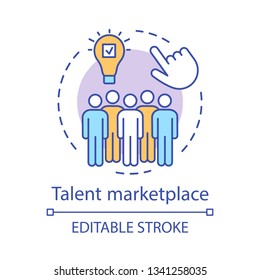 Talent Marketplace Concept Icon. Recruiting Process Idea Thin Line Illustration. Talent Acquisition Team. Hiring Skilled Employee. Human Resource Management. Vector Isolated Drawing. Editable Stroke