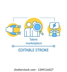 Talent Marketplace Source Concept Icon. Recruiting Process Idea Thin Line Illustration. HR Resource. HRIS Program. Talent Acquisition Team. Vector Isolated Outline Drawing. Editable Stroke