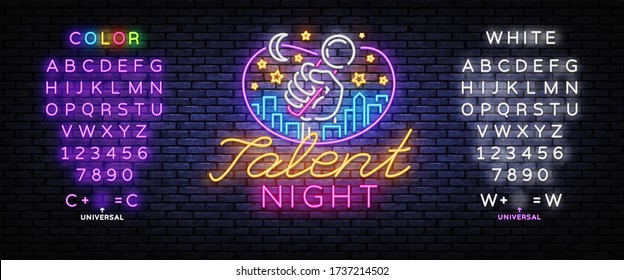 Talent Night Neon Signboard Vector. Talent Show neon sign, design template, modern trend design, night signboard, night bright advertising, light background. Vector. Editing text neon sign.