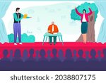 Talent performance at scene concept, vector illustration, entertainment competition with people man woman character, popular show with actors.