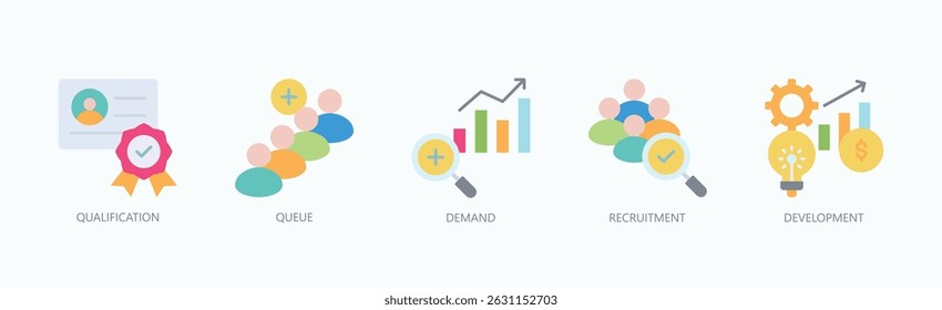Talento Pipeline Icon Set Vector Aislado Con Icono De Calificación, Cola, Demanda, Reclutamiento, Desarrollo En Estilo Plano