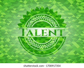 Talent realistic green emblem. Mosaic background. Vector Illustration. Detailed.