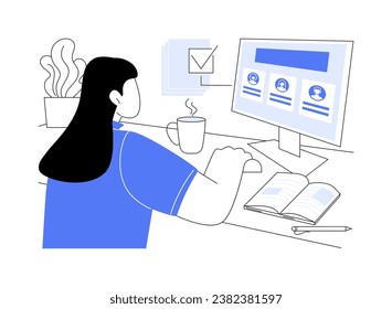 Talent search isolated cartoon vector illustrations. HR specialist searching for an applicant using laptop, human resources manager, recruiting process, posting vacancy vector cartoon.