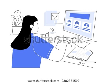 Talent search isolated cartoon vector illustrations. HR specialist searching for an applicant using laptop, human resources manager, recruiting process, posting vacancy vector cartoon.