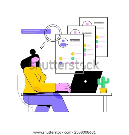 Talent search isolated cartoon vector illustrations. HR specialist searching for an applicant using laptop, human resources manager, recruiting process, posting vacancy vector cartoon.