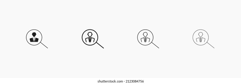 Talent search vector symbol. Human in lens icon. Hire and recruitment symbol