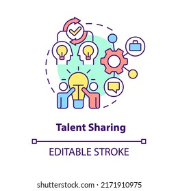 Talent Sharing Concept Icon. Different Expertise And Knowledge. Merger Objective Abstract Idea Thin Line Illustration. Isolated Outline Drawing. Editable Stroke. Arial, Myriad Pro-Bold Fonts Used