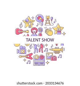 Talent show abstract color concept layout with headline. Live entertainment. Demonstrate talent and creativity. Live show creative idea. Isolated vector filled contour icons for web background