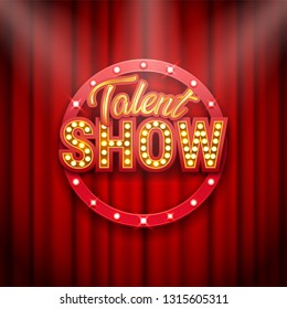 Talent show banner, poster, gold inscription on red curtain, advertising or invitation, event, vector illustration - Shutterstock ID 1315605311