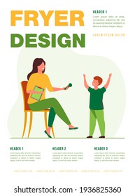 Talent show host giving microphone to singing boy. Vocal teacher, music lesson, concert. Flat vector illustration. Performance, musical education concept for banner, website design or landing web page