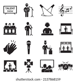 Talent Show Icons. Black Flat Design. Vector Illustration.