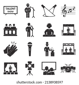 Talent Show Icons. Black Scribble Design. Vector Illustration.