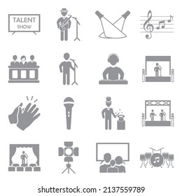 Talent Show Icons. Gray Flat Design. Vector Illustration.