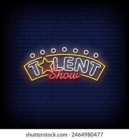 talent show neon Sign on brick wall background vector