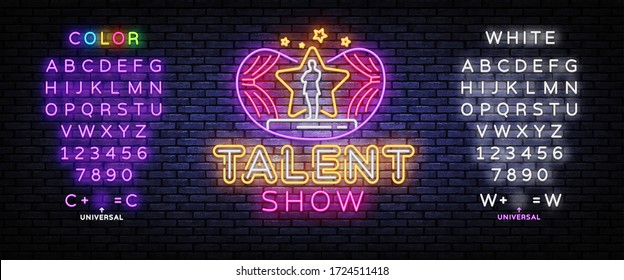 Talent Show neon sign vector. Talent Show Design template, light banner, night signboard, nightly bright advertising, light inscription. Vector illustration. Editing text neon sign.