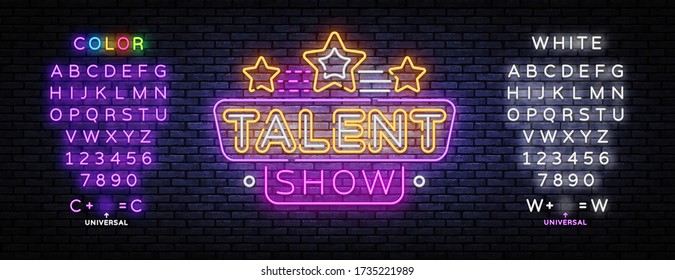 Talent Show neon sign vector. Talent Show Design template, light banner, night signboard, nightly bright advertising, light inscription. Vector illustration. Editing text neon sign.