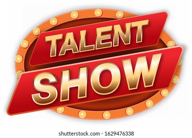 Talent Show Sign Stage Banner, Red Curtains And Event Invitation Poster. Theater Performance Banner Vector Illustration