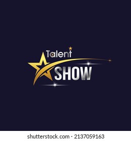 Talent show text in the star dark background  Shiny glowing advertising inscription  Vector illustration
