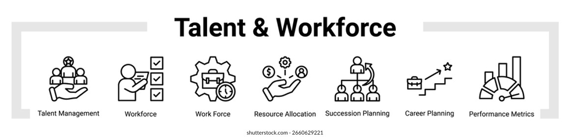 Talento y fuerza de trabajo icon sheet Anuncio colección