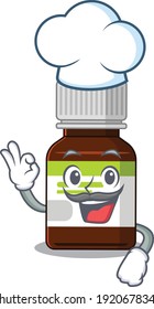 Talented antibiotic bottle chef cartoon drawing wearing chef hat