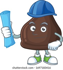 Talented Architect chocolate conitos cartoon design style having blue prints