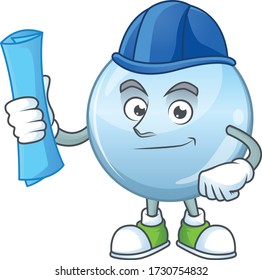 Talented Architect collagen droplets cartoon design style having blue prints