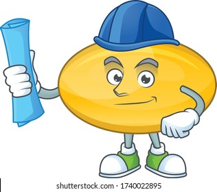 Talented Architect oil capsule cartoon design style having blue prints