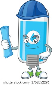 Talented Architect wall hand sanitizer cartoon design style having blue prints