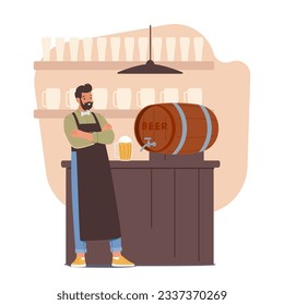 Talented Bartender Male Character Curating Craft Beer Selections, Offering Unique Flavors And Styles, Creating A Memorable And Enjoyable Drinking Experience. Cartoon People Vector Illustration