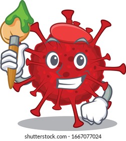 Talented betacoronavirus Artist cartoon character with brush